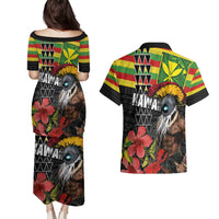 Kanaka Maoli Ikaika Warrior Couples Matching Puletasi and Hawaiian Shirt Hibiscus Kakau Art and Tapa Tribal Pattern LT03 - Polynesian Pride