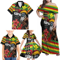 Kanaka Maoli Ikaika Warrior Family Matching Off Shoulder Maxi Dress and Hawaiian Shirt Hibiscus Kakau Art and Tapa Tribal Pattern LT03 - Polynesian Pride