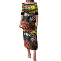 Kanaka Maoli Ikaika Warrior Family Matching Puletasi and Hawaiian Shirt Hibiscus Kakau Art and Tapa Tribal Pattern LT03 Mom's Dress Black - Polynesian Pride