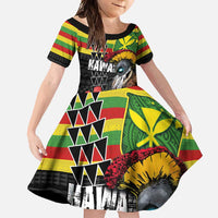 Kanaka Maoli Ikaika Warrior Family Matching Short Sleeve Bodycon Dress and Hawaiian Shirt Hibiscus Kakau Art and Tapa Tribal Pattern LT03 Daughter's Dress Black - Polynesian Pride
