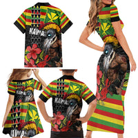 Kanaka Maoli Ikaika Warrior Family Matching Short Sleeve Bodycon Dress and Hawaiian Shirt Hibiscus Kakau Art and Tapa Tribal Pattern LT03 - Polynesian Pride
