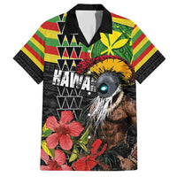 Kanaka Maoli Ikaika Warrior Family Matching Tank Maxi Dress and Hawaiian Shirt Hibiscus Kakau Art and Tapa Tribal Pattern LT03 Dad's Shirt - Short Sleeve Black - Polynesian Pride
