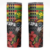 Kanaka Maoli Ikaika Warrior Skinny Tumbler Hibiscus Kakau Art and Tapa Tribal Pattern LT03 Black - Polynesian Pride