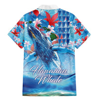 Hawaiian Waves Whale Family Matching Mermaid Dress and Hawaiian Shirt Kakau Art and Tropical Red Hibiscus Flowers