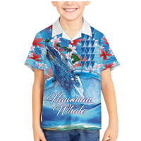 Hawaiian Waves Whale Family Matching Mermaid Dress and Hawaiian Shirt Kakau Art and Tropical Red Hibiscus Flowers
