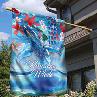 Hawaiian Waves Whale Garden Flag Kakau Art and Tropical Red Hibiscus Flowers