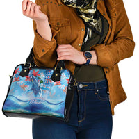 Hawaiian Waves Whale Shoulder Handbag Kakau Art and Tropical Red Hibiscus Flowers LT03 - Polynesian Pride
