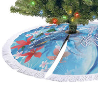 Hawaiian Waves Whale Tree Skirt Kakau Art and Tropical Red Hibiscus Flowers LT03 - Polynesian Pride