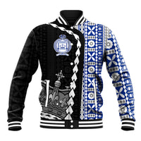 Fiji Queen Victoria School Baseball Jacket Tapa and Polynesian Tribal Pattern Half Style LT03 Unisex Black - Polynesian Pride