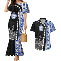 Fiji Queen Victoria School Couples Matching Mermaid Dress and Hawaiian Shirt Tapa and Polynesian Tribal Pattern Half Style LT03 Black - Polynesian Pride