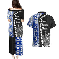 Fiji Queen Victoria School Couples Matching Puletasi Dress and Hawaiian Shirt Tapa and Polynesian Tribal Pattern Half Style LT03 - Polynesian Pride