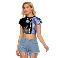 Fiji Queen Victoria School Raglan Cropped T Shirt Tapa and Polynesian Tribal Pattern Half Style LT03 Female Black - Polynesian Pride