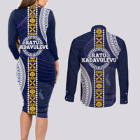 Fiji Ratu Kadavulevu School Couples Matching Long Sleeve Bodycon Dress and Long Sleeve Button Shirt Tapa and Polynesian Tribal Pattern LT03 - Polynesian Pride