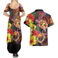 Hawaiian Sea Animals Love Couple Couples Matching Summer Maxi Dress and Hawaiian Shirt Aloha Sunset Symphony LT03 - Polynesian Pride