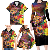 Hawaiian Sea Animals Love Couple Family Matching Long Sleeve Bodycon Dress and Hawaiian Shirt Aloha Sunset Symphony LT03 - Polynesian Pride