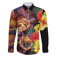 Hawaiian Sea Animals Love Couple Family Matching Puletasi and Hawaiian Shirt Aloha Sunset Symphony LT03 Dad's Shirt - Long Sleeve Black - Polynesian Pride