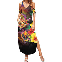 Hawaiian Sea Animals Love Couple Family Matching Summer Maxi Dress and Hawaiian Shirt Aloha Sunset Symphony LT03 Mom's Dress Black - Polynesian Pride