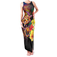 Hawaiian Sea Animals Love Couple Family Matching Tank Maxi Dress and Hawaiian Shirt Aloha Sunset Symphony LT03 Mom's Dress Black - Polynesian Pride