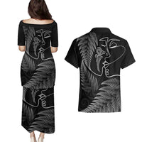 New Zealand Valentine's Day Couples Matching Puletasi and Hawaiian Shirt Silver Fern and Line Art Love Couple LT03 - Polynesian Pride