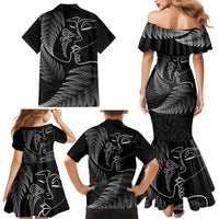New Zealand Valentine's Day Family Matching Mermaid Dress and Hawaiian Shirt Silver Fern and Line Art Love Couple LT03 - Polynesian Pride