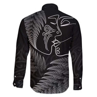 New Zealand Valentine's Day Family Matching Off The Shoulder Long Sleeve Dress and Hawaiian Shirt Silver Fern and Line Art Love Couple LT03 - Polynesian Pride