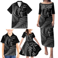 New Zealand Valentine's Day Family Matching Puletasi and Hawaiian Shirt Silver Fern and Line Art Love Couple LT03 - Polynesian Pride