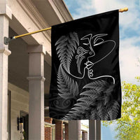 New Zealand Valentine's Day Garden Flag Silver Fern and Line Art Love Couple LT03 House Flag Black - Polynesian Pride