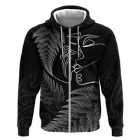 New Zealand Valentine's Day Hoodie Silver Fern and Line Art Love Couple LT03 Zip Hoodie Black - Polynesian Pride