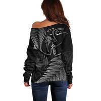 New Zealand Valentine's Day Off Shoulder Sweater Silver Fern and Line Art Love Couple LT03 - Polynesian Pride