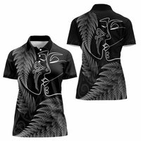 New Zealand Valentine's Day Women Polo Shirt Silver Fern and Line Art Love Couple LT03 - Polynesian Pride