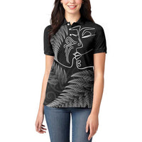 New Zealand Valentine's Day Women Polo Shirt Silver Fern and Line Art Love Couple LT03 - Polynesian Pride