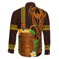 Hawaii Tiki Mask Cocktail Family Matching Long Sleeve Bodycon Dress and Hawaiian Shirt Kakau Tattoo LT03 - Polynesian Pride