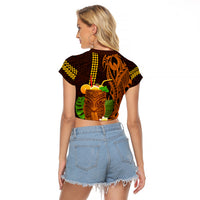 Hawaii Tiki Mask Cocktail Raglan Cropped T Shirt Kakau Tattoo LT03 - Polynesian Pride