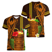 Hawaii Tiki Mask Cocktail Women V Neck T Shirt Kakau Tattoo LT03 - Polynesian Pride