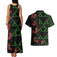 Hawaiian Green Kakau Art Tattoo-Ohia Lehua and Taro Leaves Couples Matching Tank Maxi Dress and Hawaiian Shirt LT03 - Polynesian Pride
