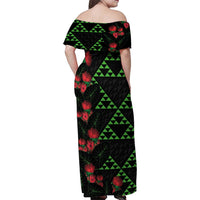 Hawaiian Green Kakau Art Tattoo-Ohia Lehua and Taro Leaves Family Matching Off Shoulder Maxi Dress and Hawaiian Shirt LT03 - Polynesian Pride