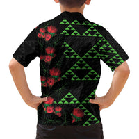 Hawaiian Green Kakau Art Tattoo-Ohia Lehua and Taro Leaves Family Matching Off Shoulder Short Dress and Hawaiian Shirt