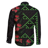 Hawaiian Green Kakau Art Tattoo-Ohia Lehua and Taro Leaves Family Matching Short Sleeve Bodycon Dress and Hawaiian Shirt
