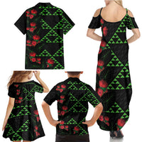 Hawaiian Green Kakau Art Tattoo-Ohia Lehua and Taro Leaves Family Matching Summer Maxi Dress and Hawaiian Shirt LT03 - Polynesian Pride