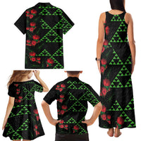 Hawaiian Green Kakau Art Tattoo-Ohia Lehua and Taro Leaves Family Matching Tank Maxi Dress and Hawaiian Shirt LT03 - Polynesian Pride