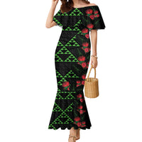 Hawaiian Green Kakau Art Tattoo-Ohia Lehua and Taro Leaves Mermaid Dress LT03 Women Black-Green - Polynesian Pride