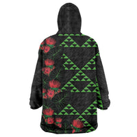 Hawaiian Green Kakau Art Tattoo-Ohia Lehua and Taro Leaves Wearable Blanket Hoodie LT03 - Polynesian Pride