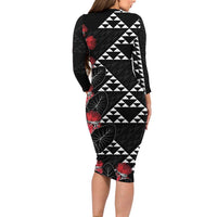 Hawaiian White Kakau Art Tattoo-Ohia Lehua and Taro Leaves Family Matching Long Sleeve Bodycon Dress and Hawaiian Shirt LT03 - Polynesian Pride