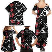 Hawaiian White Kakau Art Tattoo-Ohia Lehua and Taro Leaves Family Matching Summer Maxi Dress and Hawaiian Shirt LT03 - Polynesian Pride