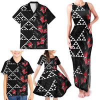 Hawaiian White Kakau Art Tattoo-Ohia Lehua and Taro Leaves Family Matching Tank Maxi Dress and Hawaiian Shirt LT03 - Polynesian Pride