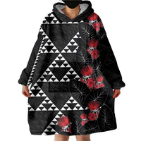 Hawaiian White Kakau Art Tattoo-Ohia Lehua and Taro Leaves Wearable Blanket Hoodie LT03 - Polynesian Pride
