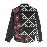 Hawaiian White Kakau Art Tattoo-Ohia Lehua and Taro Leaves Women Casual Shirt LT03 - Polynesian Pride