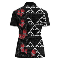 Hawaiian White Kakau Art Tattoo-Ohia Lehua and Taro Leaves Women Polo Shirt LT03 - Polynesian Pride