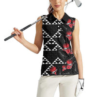 Hawaiian White Kakau Art Tattoo-Ohia Lehua and Taro Leaves Women Sleeveless Polo Shirt LT03 - Polynesian Pride