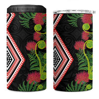 Aotearoa Tukutuku Motif 4 in 1 Can Cooler Tumbler Pohutukawa and Fern Leaves LT03 One Size: 16 oz Black - Polynesian Pride